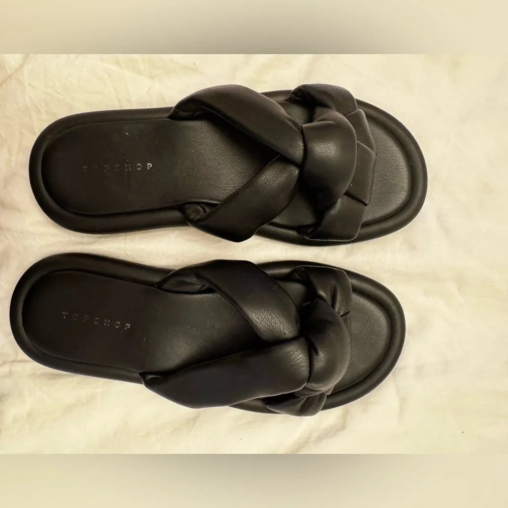 Topshop‎ Black Knotted Slide Sandals | Comfy Minimalist Flats 7.5 - Picture 5 of 8